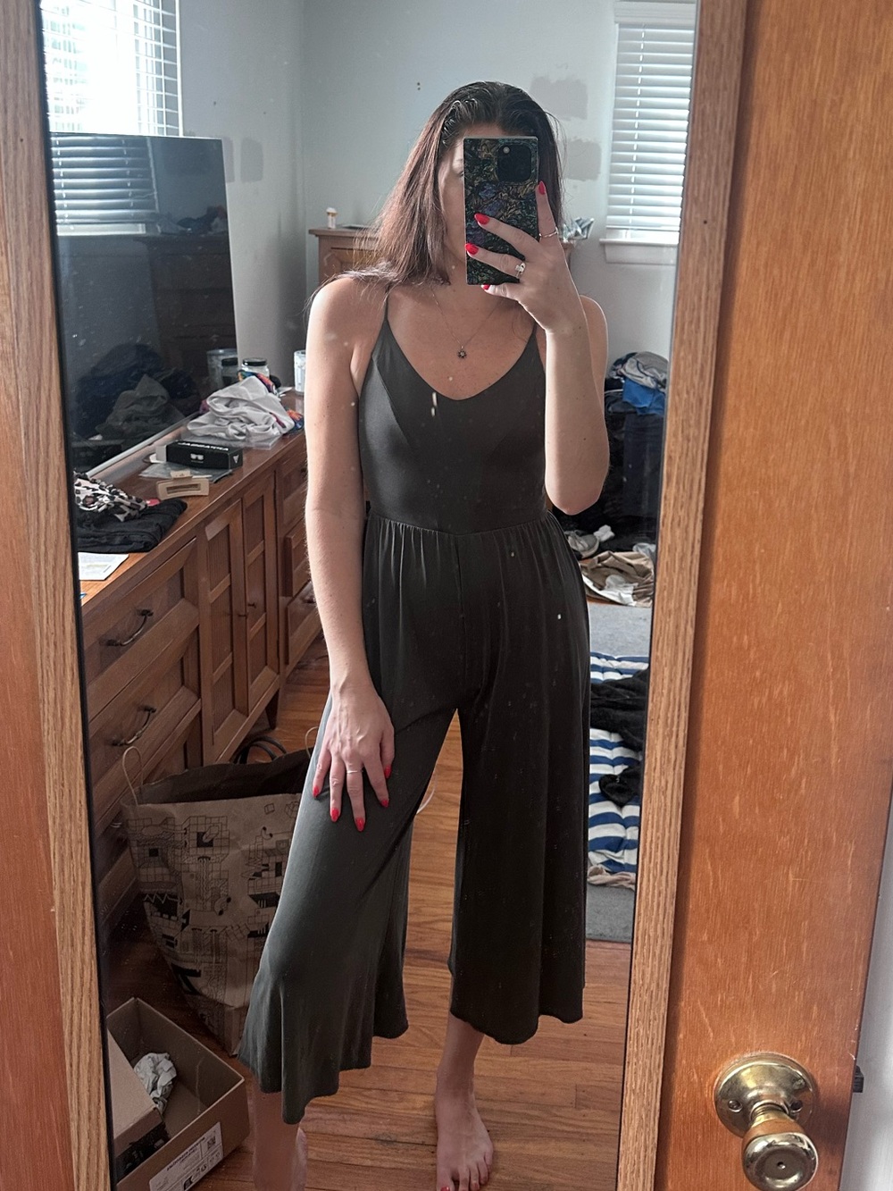 Gray Wide-Leg Capri Jumpsuit